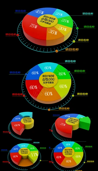 饼状数据图标AE模板视频素材