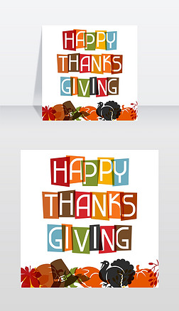 感恩节快乐卡片设计与节日物品感恩节快乐卡矢量图