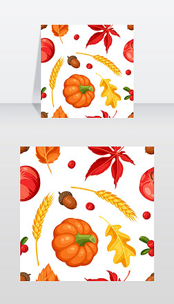 感恩节或秋季无缝图案用蔬菜和叶子装饰感恩矢量图