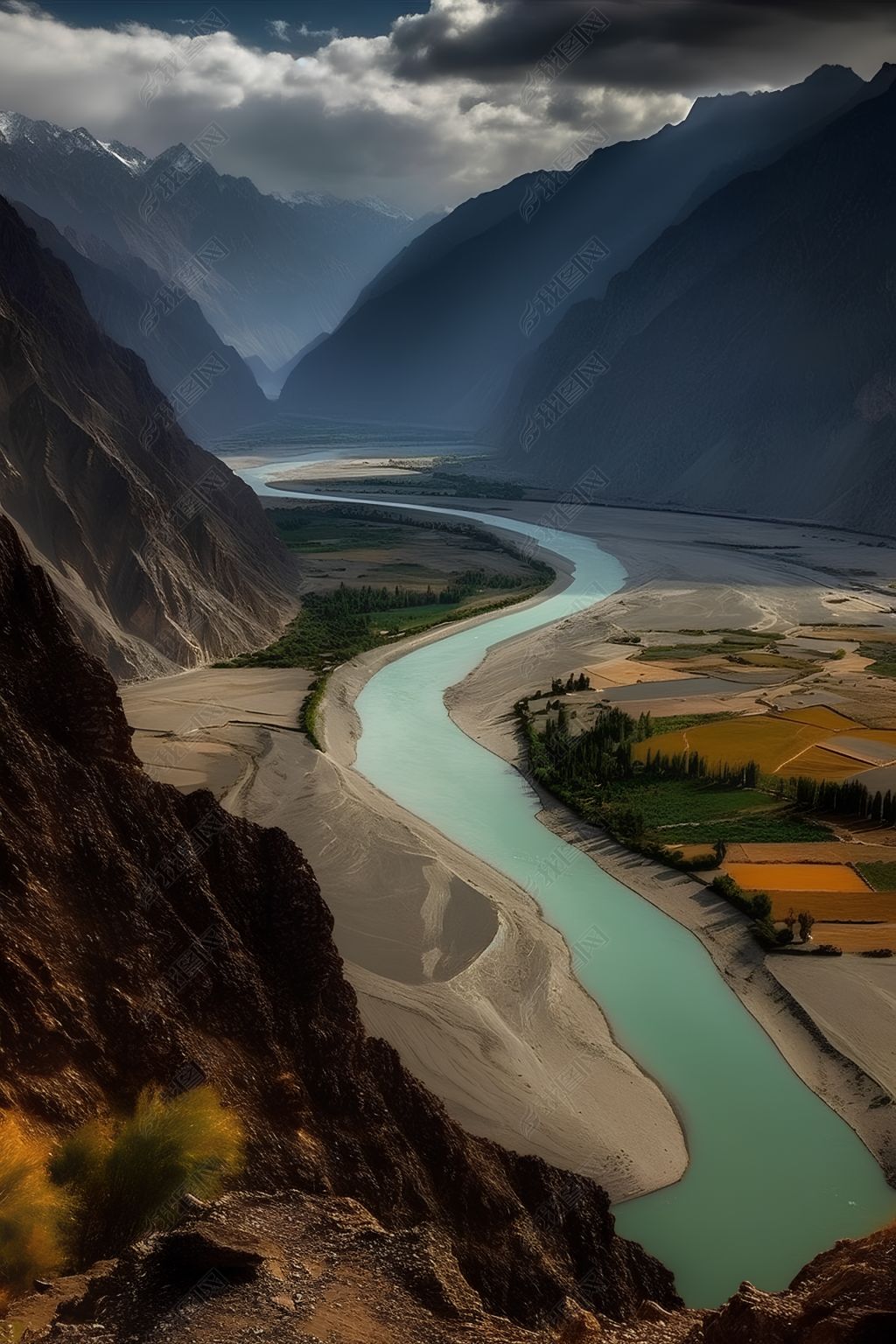 原创吉尔吉特河与印度河交汇处吉尔吉特巴尔的斯坦巴基斯坦版权可商用