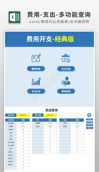 开支明细表Excel表格|项目部门出纳费用支出表格开支明细表月报表