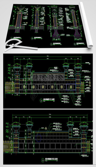 精品欧式风格弧形景观墙景观cad施工图