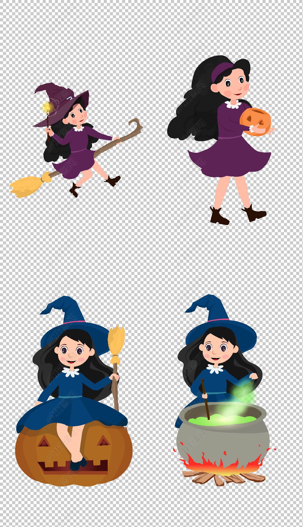 万圣节女巫装扮卡通人物元素