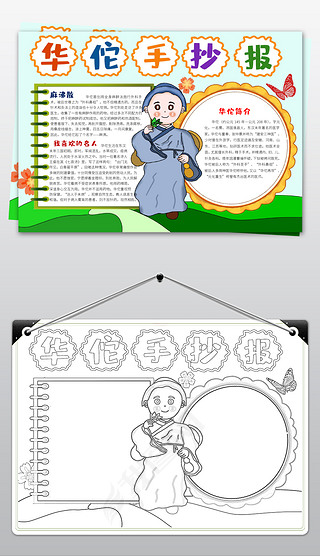 张仲景华佗手抄报手抄报|华佗小报手抄报模板华佗手术word手抄报