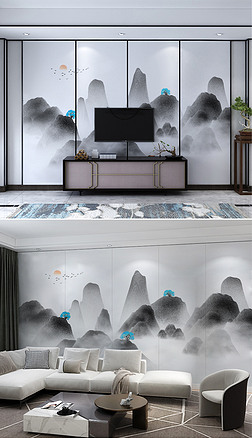 花纹图案-新中式山水电视壁纸壁画花纹图案家居数码图案