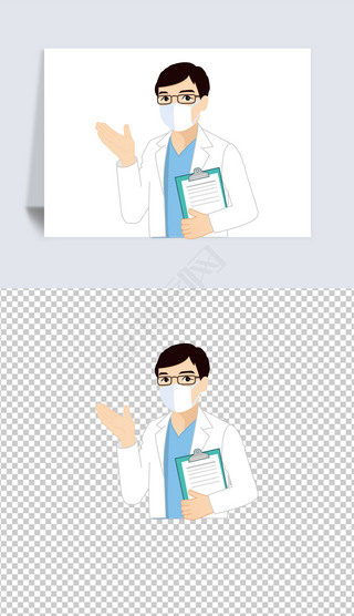 宣传新型冠状男医生戴口罩医务人员卡通简笔画免抠png素材图片
