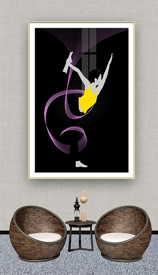 轻简约几何人物抽象画运动瑜珈装饰画过道玄关画08