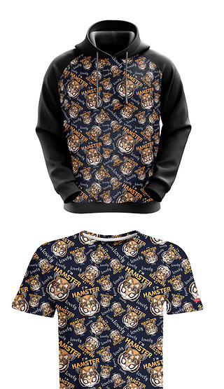 卡通风手绘仓鼠四方连续t恤图案设计