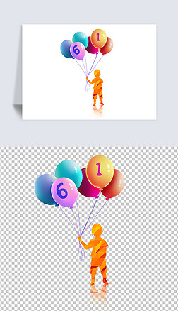 彩色气球快乐61儿童节PNG免扣素材