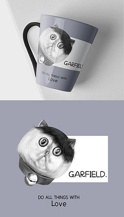 北欧风加菲猫猫咪马克杯图案设计