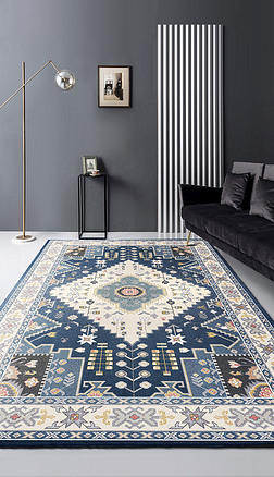 欧式古典宫廷波斯花卉线条蓝地毯地垫设计