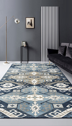 古典欧式宫廷波斯花卉线条蓝地毯地垫设计