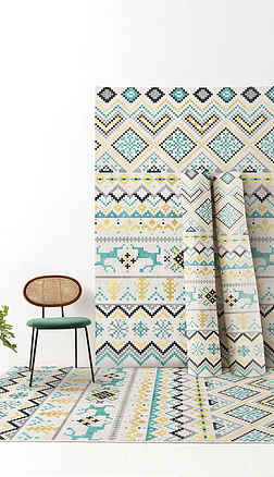 现代简约小清新几何方块拼接图案摩洛哥地毯