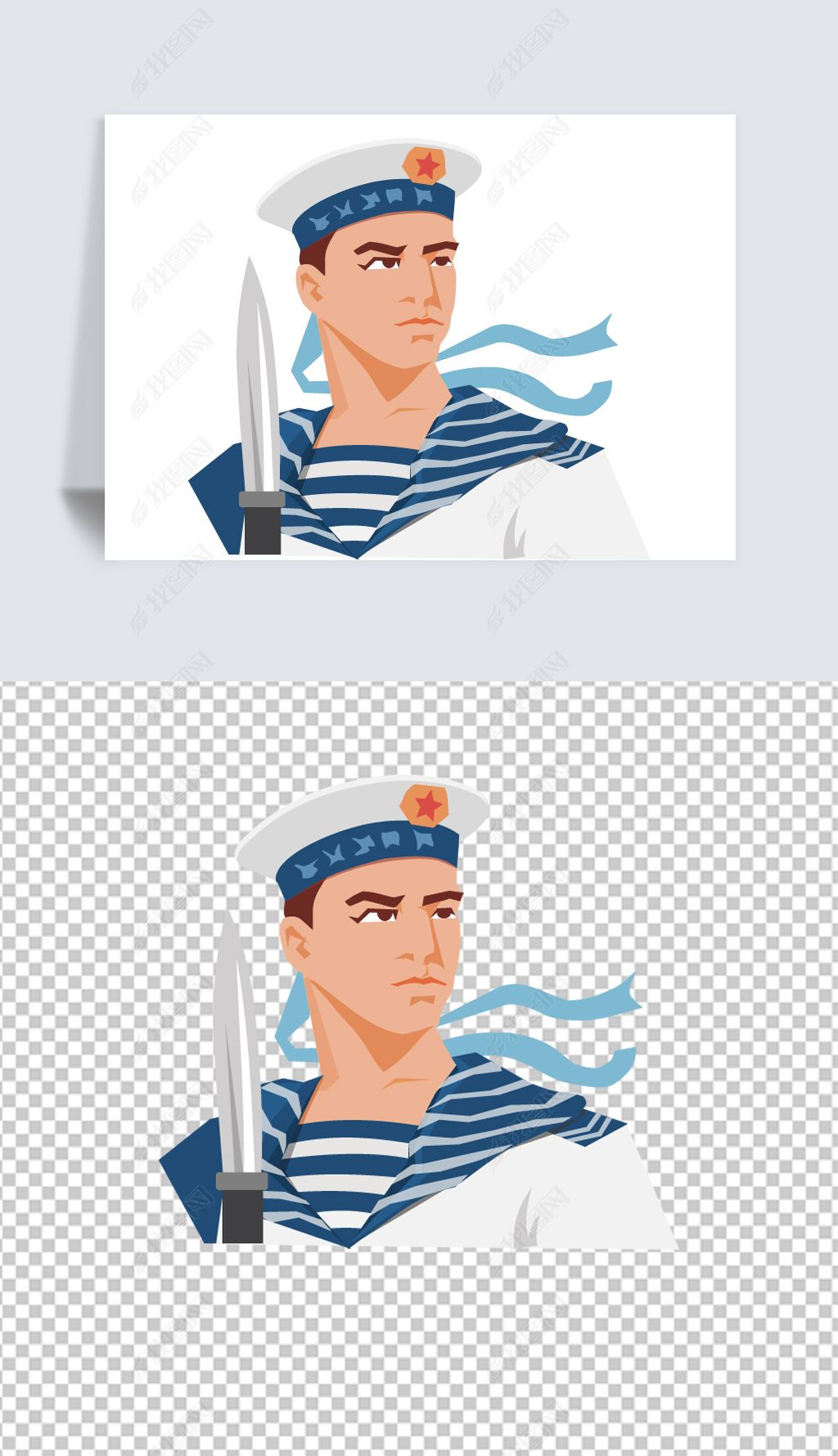 原创2020年建军93周年海军海员卡通人物免抠素材版权可商用
