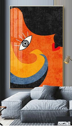 后现代轻奢手绘爱马仕橙抽象人物艺术女人与猫创意玄关装饰画3