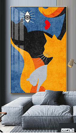 后现代轻奢手绘爱马仕橙抽象人物艺术女人与猫创意玄关装饰画6