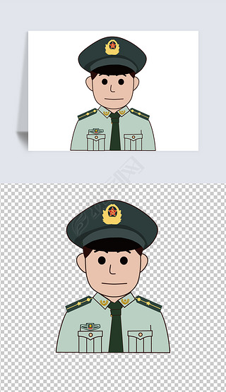 可爱的民警解放军人叔叔卡通人物形象免抠素材图片