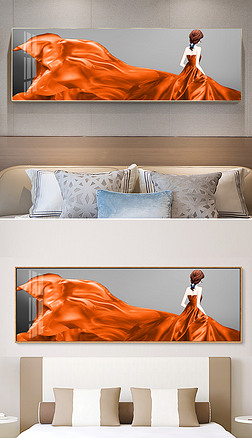 后现代轻奢时尚爱马仕橙抽象优雅性感美女女郎礼服卧室床头装饰画