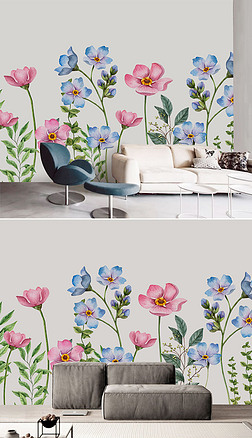 北欧手绘抽象创意植物花朵艺术壁纸卧室背景墙