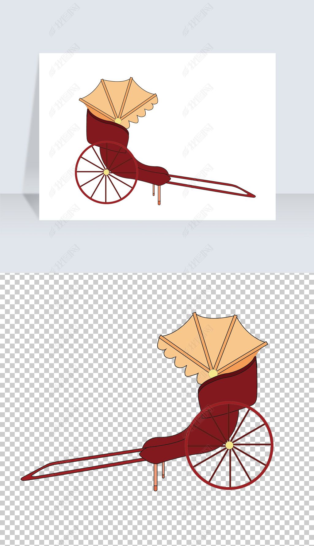 黄包车插图卡通民国交通工具简笔画漫画免扣png素材