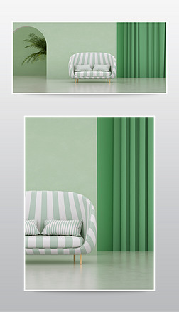 淘宝天猫绿色C4D模型沙发素材海报模板
