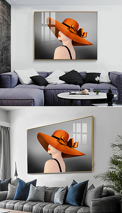 后现代轻奢时尚爱马仕橙抽象艺术优雅性感美女横版巨幅客厅餐厅装饰画4