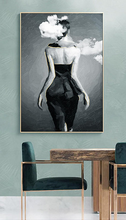 后现代轻奢爱抽象油画美女性感女郎黑白人物装饰画