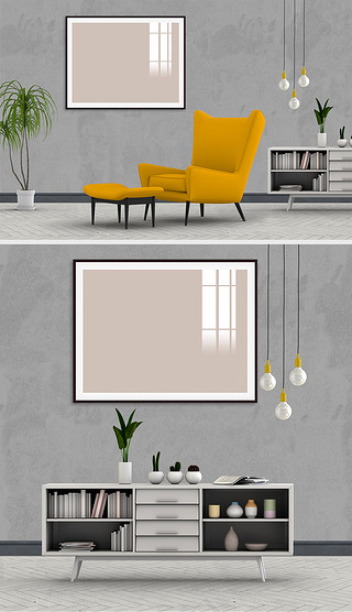 高清北欧现代客厅壁画挂画装饰画背景墙场景样机