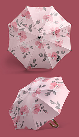粉色少女心清新植物水彩花卉太阳伞雨伞图案