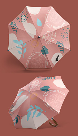 浅色粉色复古雨伞太阳伞清新植物抽象图案定制样机