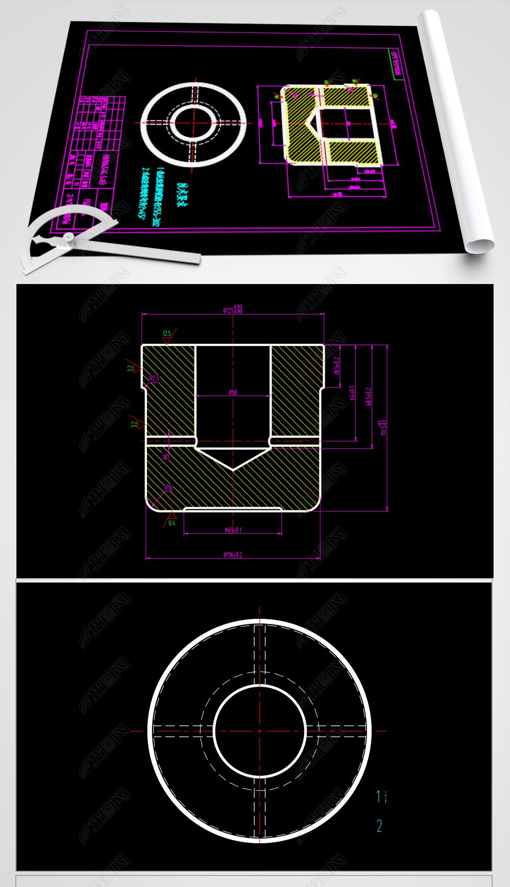 原创机械零件阀瓣cad图