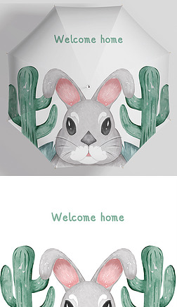 卡通INS风网红手绘可爱兔子水彩兔小动物雨伞太阳伞图案