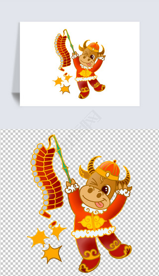 牛年春节喜庆放鞭炮的牛