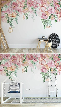 北欧ins手绘浪漫蔷薇花美式田园风室内背景墙