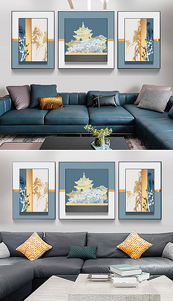 现代简约新中式山水组合套框客厅装饰画4