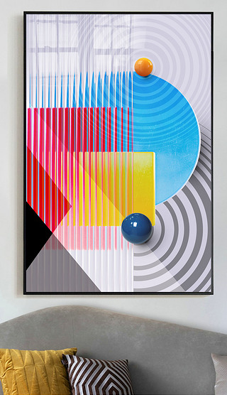 现代简约3d立体球玻璃纹理几何玄关装饰画