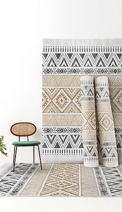 现代简约手绘小清新线条花纹摩洛哥地毯