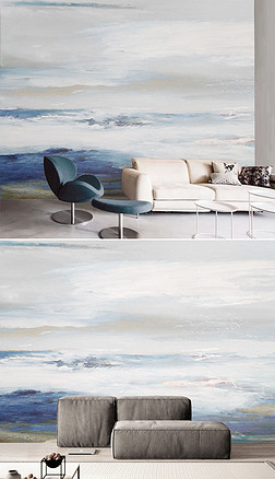 北欧现代抽象创意手绘艺术风景轻奢客厅电视背景