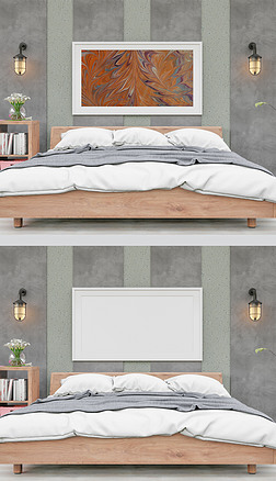 北欧简约风卧室横幅婚纱照相框装饰画样机45a