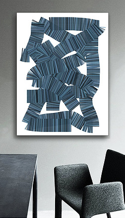 欧美流行麻布条抽象黑蓝色伪静物美式装饰画