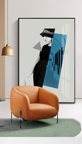 现代客厅黑白人物玄关极简创意沙发巨幅装饰画