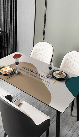 现代简约几何拼接色块艺术图案小清新餐厅桌布