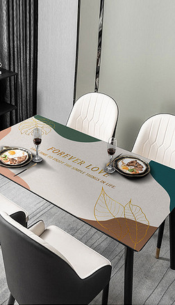 北欧简约几何拼接图案金色线条树叶餐厅桌布桌垫