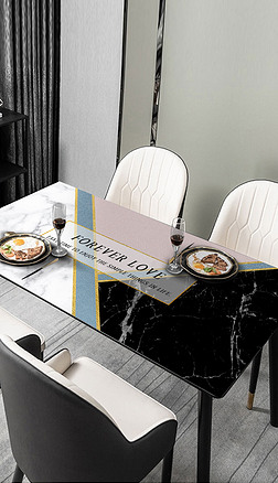 现代简约几何拼接大理石图案小清新餐厅桌布