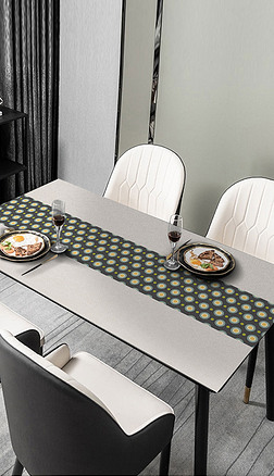 现代简约几何拼接圆圈图案餐厅桌布桌垫