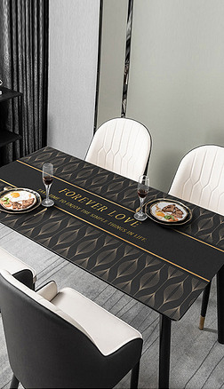现代简约黑色高档几何花纹图案餐厅桌布桌垫