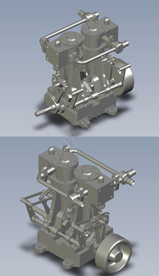 双油缸蒸汽发动机3d机械模型
