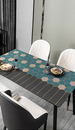 现代简约几何六边形拼接图案小清新餐厅桌面桌布