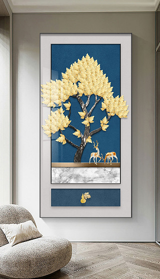 走廊装饰画玄关高档立体发财树墙面装饰墙壁挂画