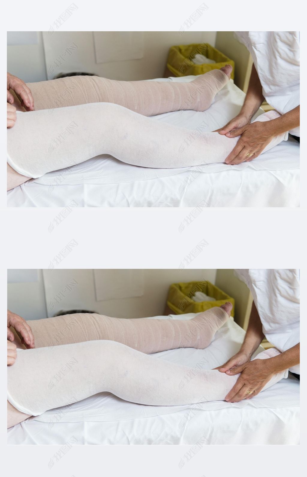 原创女人包扎病人的腿